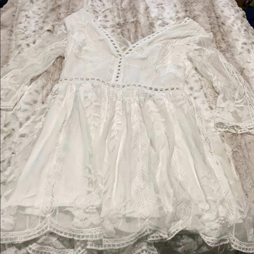 Lacy shirt creamy white dress with sheer fabric